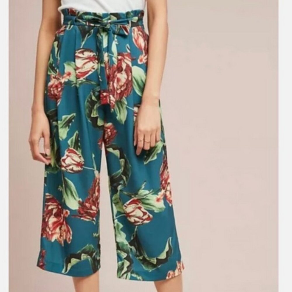 Anthropologie PATBO Botanica floral crop trousers, US 2.